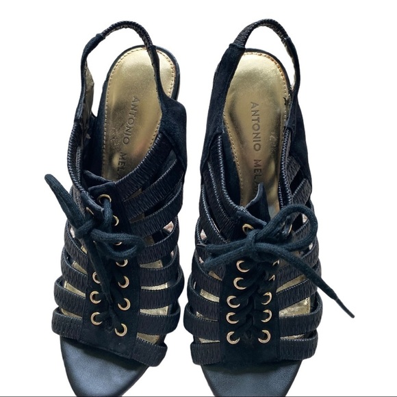 Antonio Melani Black Lace Up Peep-Toe Heel - Picture 4 of 9